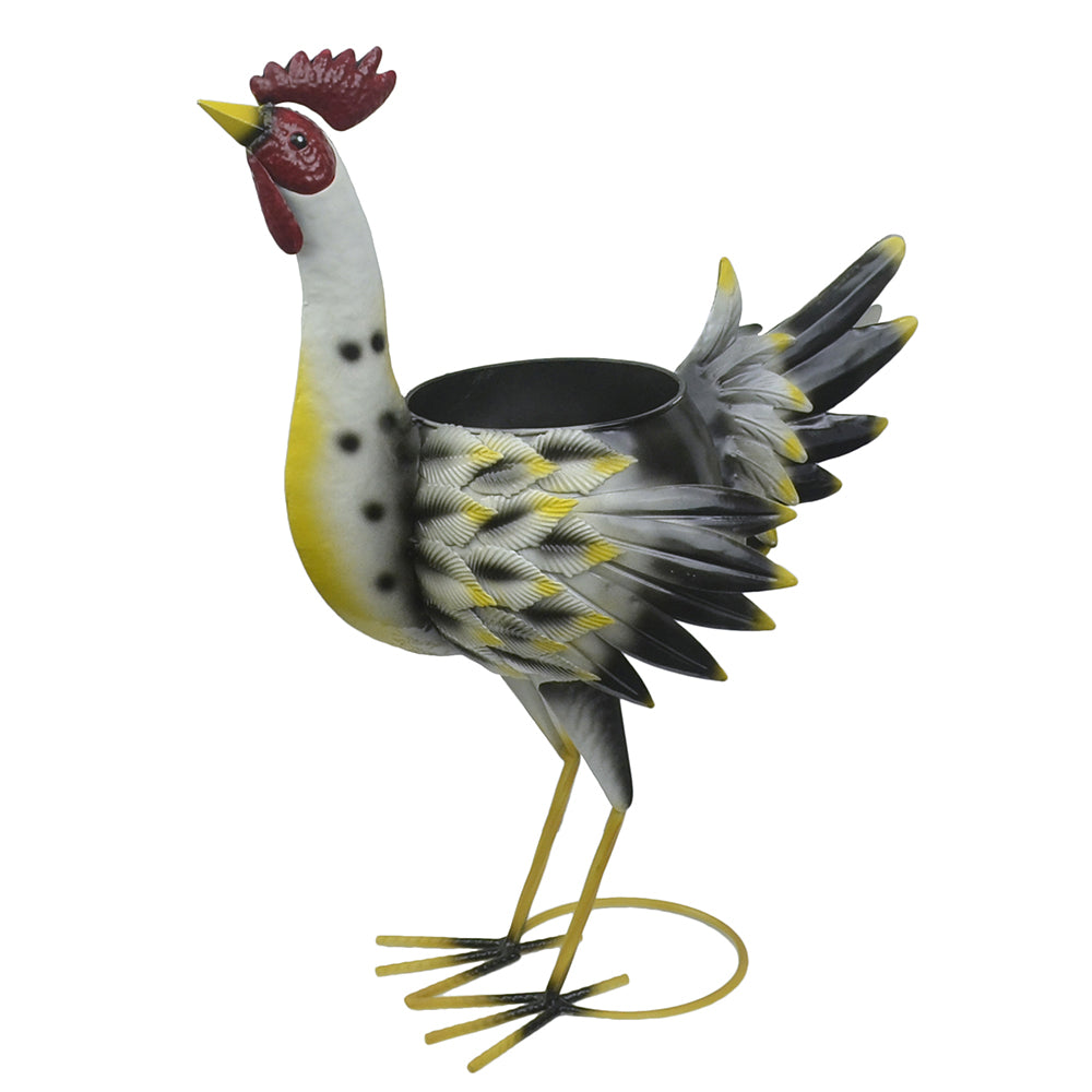 Planter Metal White Rooster