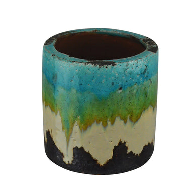 Planter Brown Melt Glaze Blue Green White