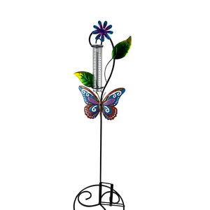 Rain Gauge Butterfly Flower Blue Pink