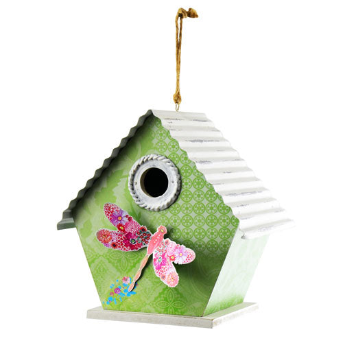 Birdhouse Dragonfly Patterend Sage - Life Is Garden